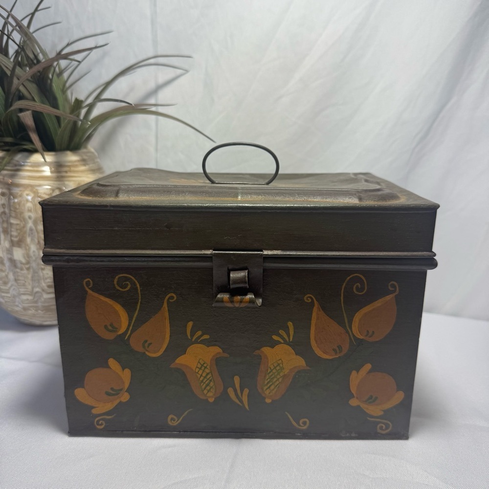 Vintage Metal Storage Box with Floral Design